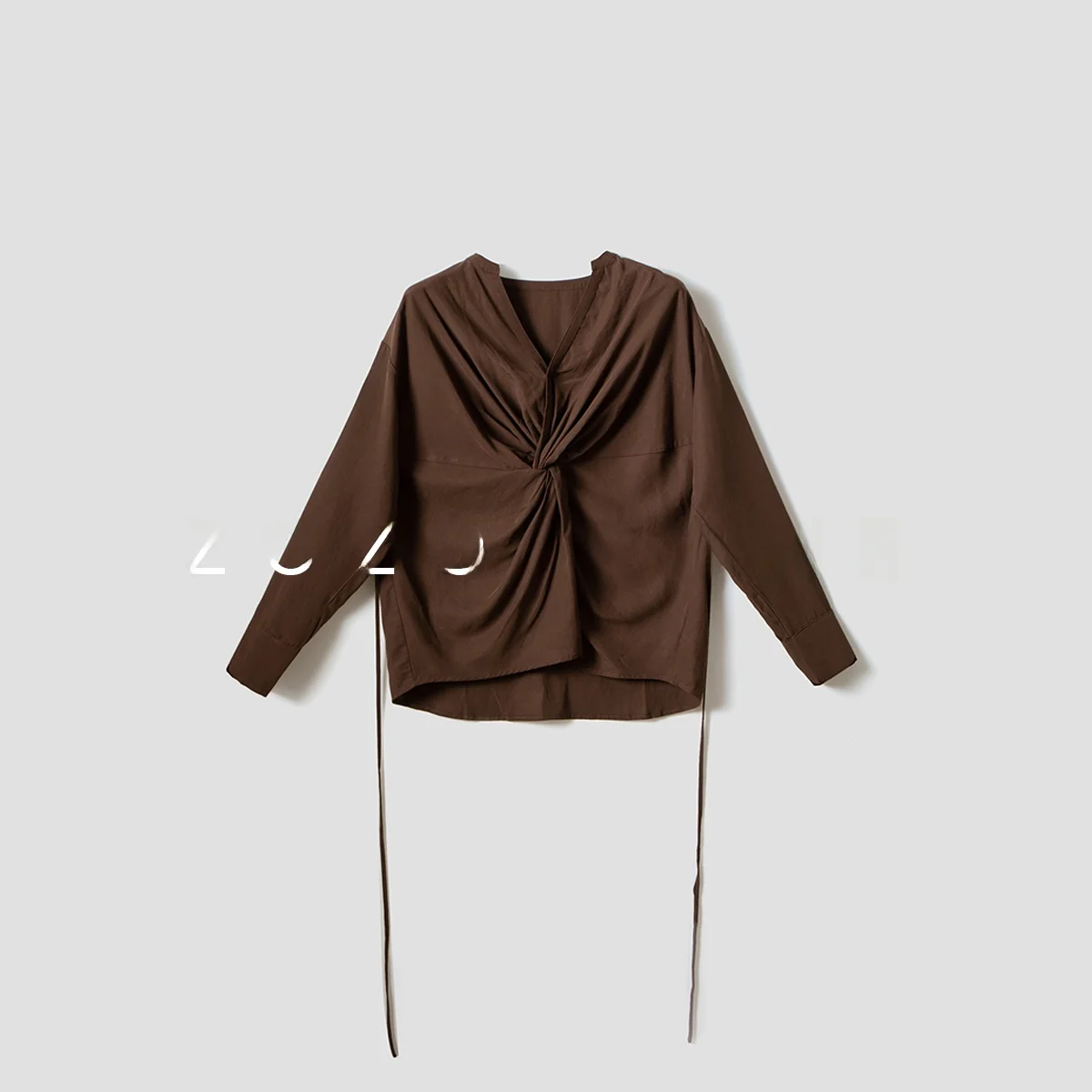 

Anti-Wrinkle Knot Design irt Textured Simple Sle Women's Busin Casual Long Sve V-Ne Regular Fit irt