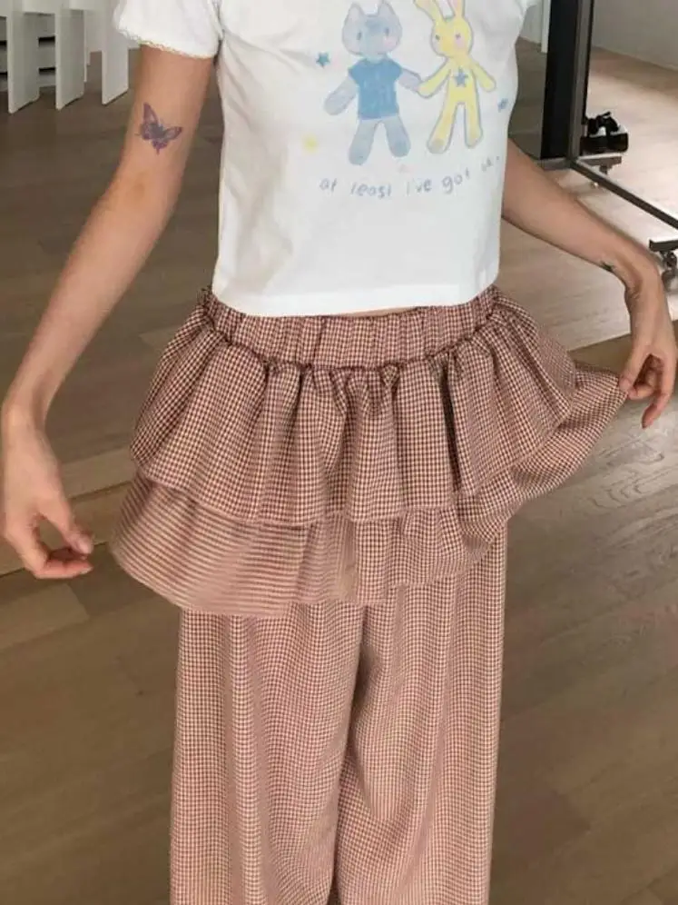 Exklusives Design, weites Bein, Freizeithose, elastische Taille, Rock, Saum, hohe Taille, lange Hose, Pendler-Sle, Damen, Premium Faion