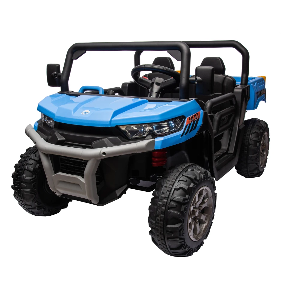 Carro elétrico infantil 24V, passeio de 2 assentos UTV equipado com motor 2x200W com cama/pá de despejo com carro elétrico de controle remoto para crianças