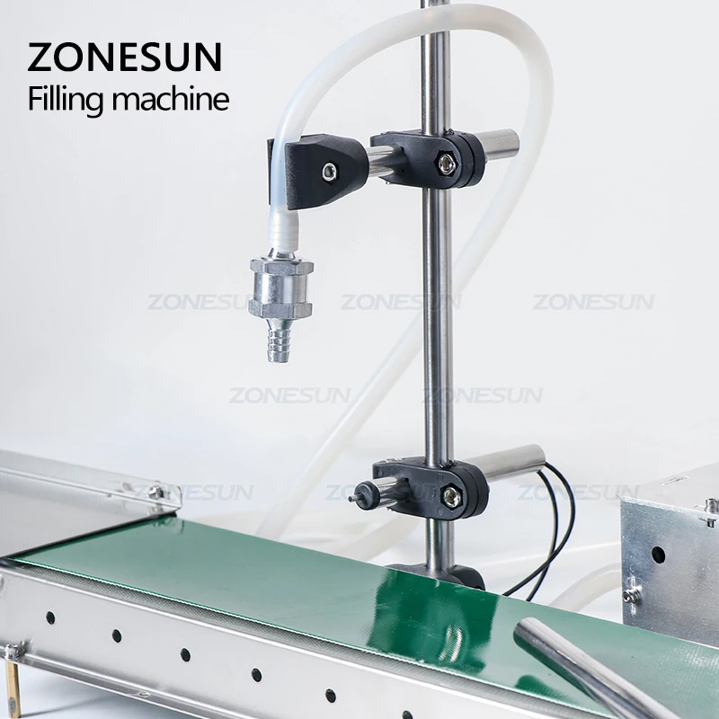 ZONESUN Small Scale Digital Plastic Bottle Soft Drink Juice Perfume Essential Oil Liquid Filling Machine With Conveyor