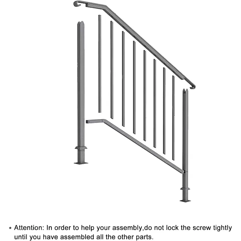 Handrails for Outdoor Steps, Black Wrought Iron Handrail Fits 3 or 4 Steps, Transitional Handrail with Installation Kit