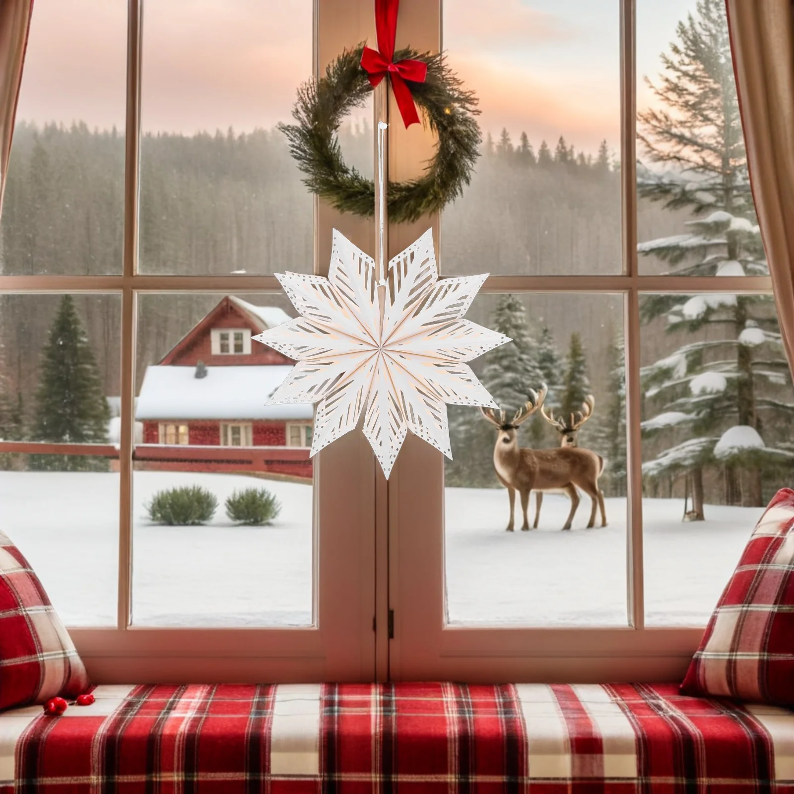 

2Pcs Foldable 3D Snowflake Hanging Decorations Paper Ornaments Christmas Tree Indoor Winter Party Ceiling Star Hanging Ornament