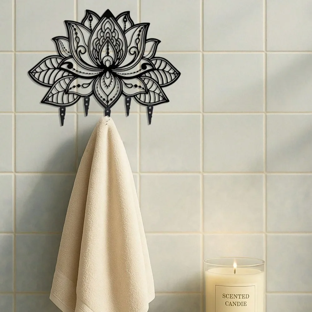 ロータス壁掛けキーホルダー - コートフックと帽子掛け付きのスタイリッシュな玄関オーガナイザー、鍵やバッグ用のモダンなゴールド/ブロンズシェルフ