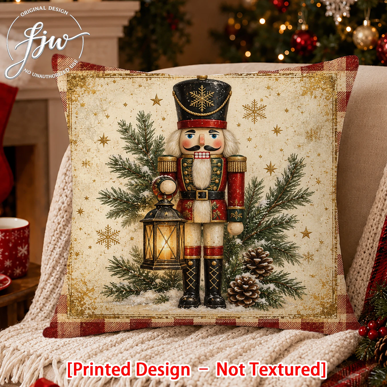 1pc Vintage Christmas Throw Pillow Covers, Festive Nutcracker Reindeer Owl Santa Winter Holiday Cushion Cases for Sofa Decor