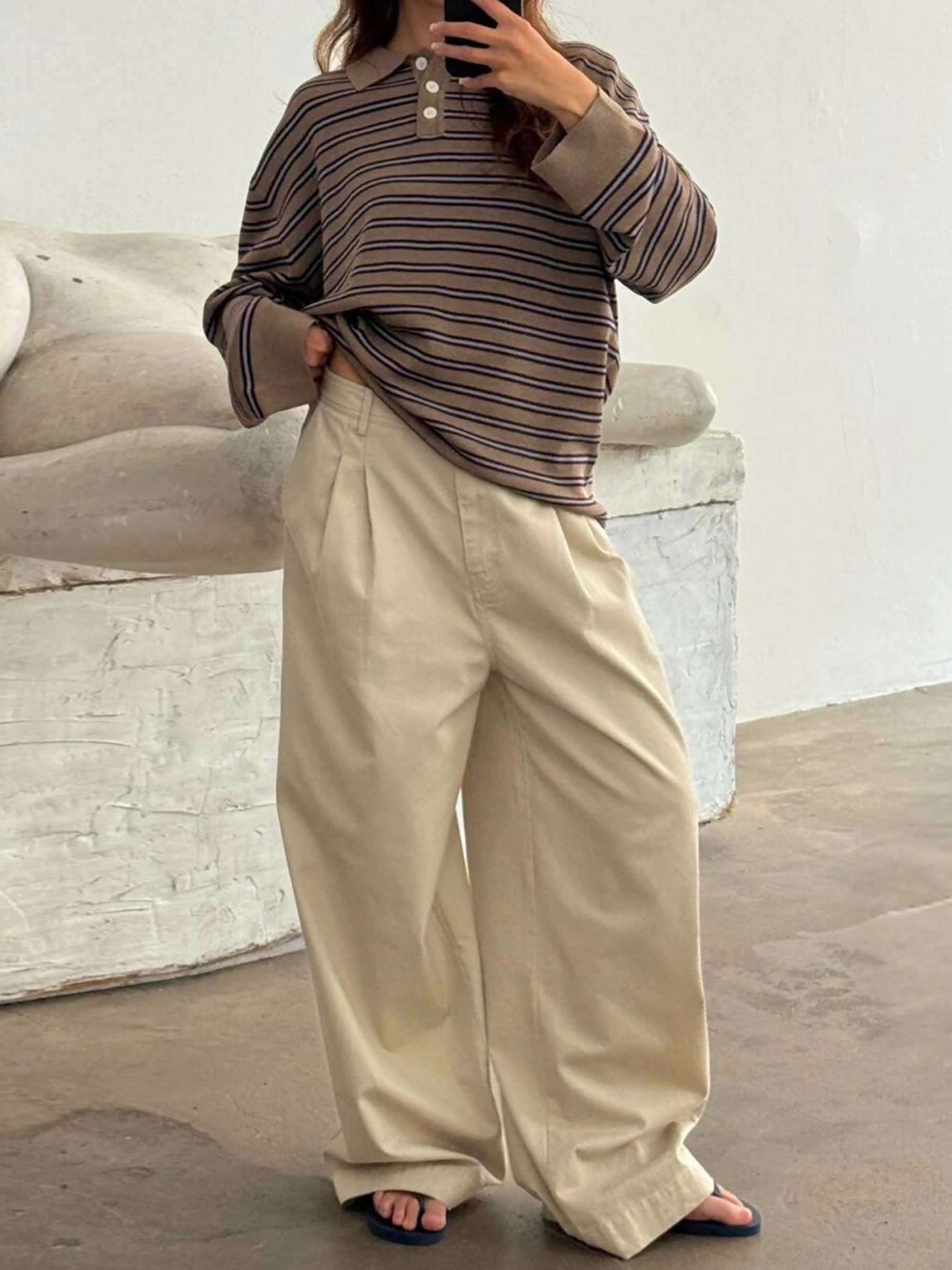 Neue Mode Frauen Gestreiften Kragen Pullover Lose Langarm Pullover Stricken Tops Casual Winter Herbst Kleidung S-XL