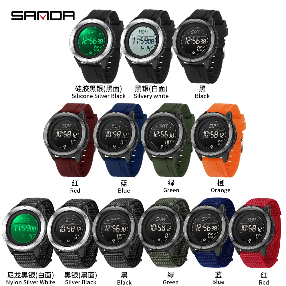 SANDA 2197 Men\'s Electronic Watch Sports Creative Compass Waterproof Alarm Clock Date Luminous Outdoor Digital Watches for Men