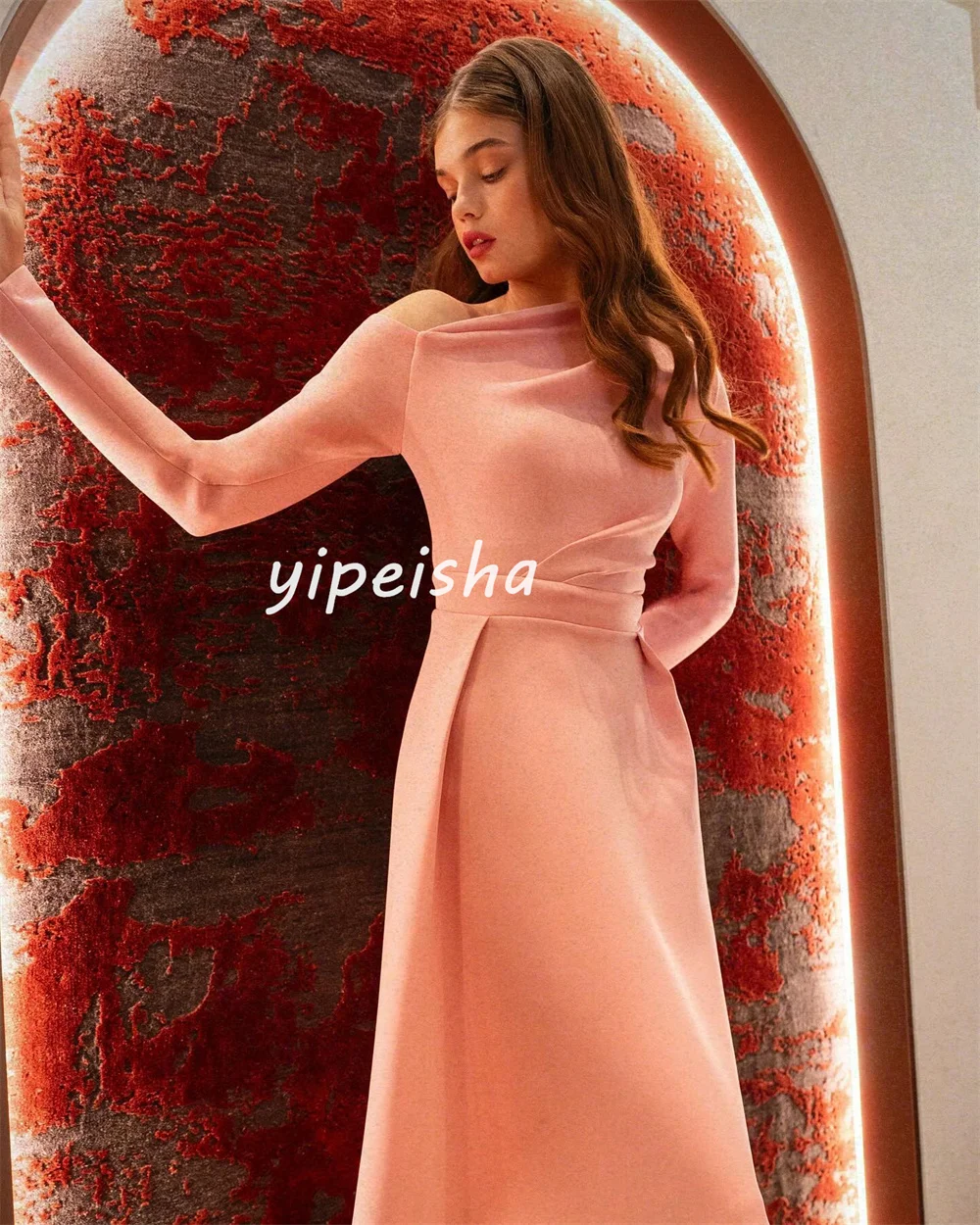 Simple Matching Jersey Pleat Ruched A-line One-shoulder Knee Length Dresses Homecoming Dresses Sizes Available Fashion Retro