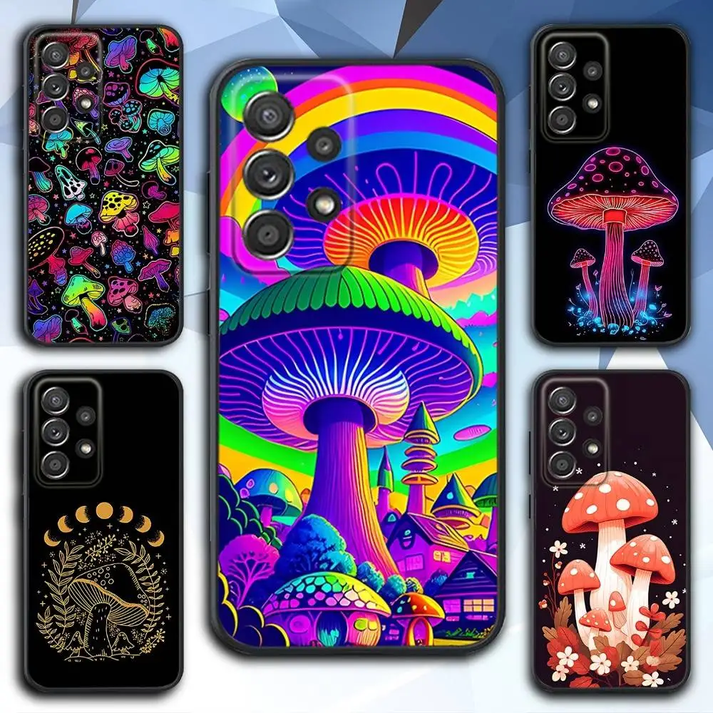 

P-Psychedelic Mushrooms Phone Case For Samsung S 25,24,23,22,30,21,10,9,Ultra,Plus,Lite,FE,4,5 G Soft Black Case