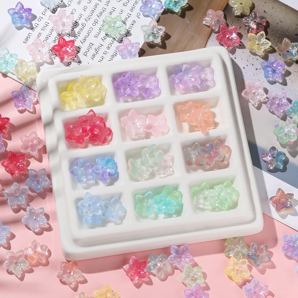 20pcs Glass Flower Shaped Beads Caps Five Petaled Flowers Loose Spacer Beads for DIY Jewelry Making Bracelet Necklace Supplies