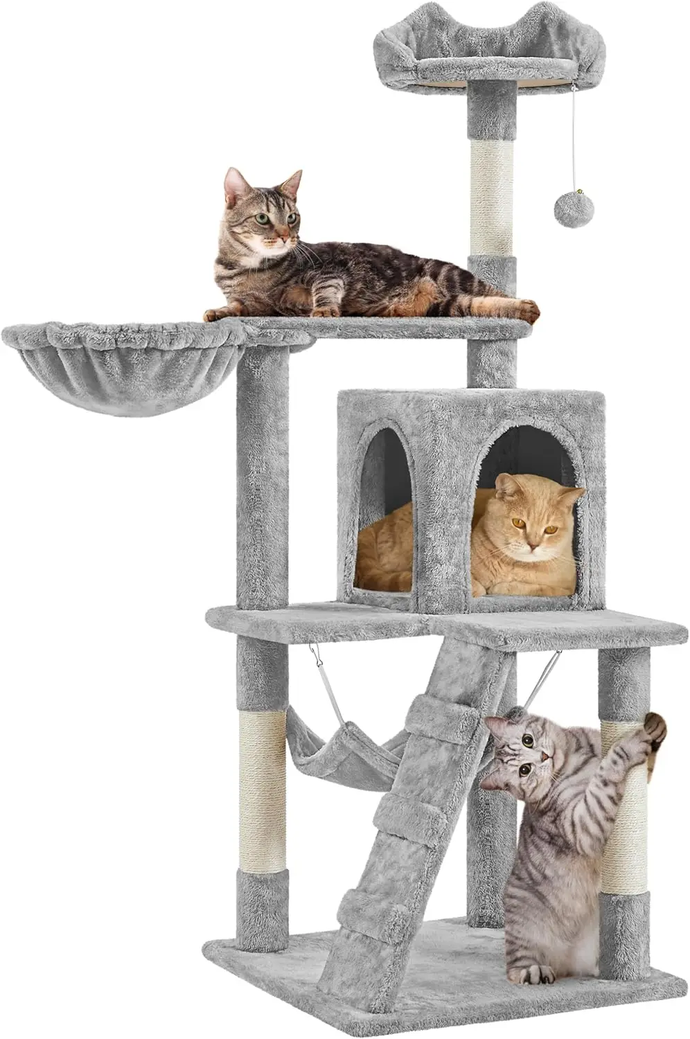 

54in Cat Tree Tower with Hammock, Basket, Scratching Posts for Kittens - Multi-Level Space-Saving Design