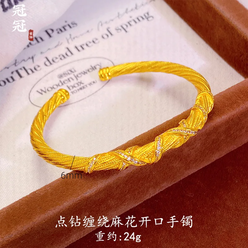 2026 Twisted Open Bangle Bracelet For Women Daily Party Wear Cubic Zirconia Inlaid Brass Gold Plated Long Lasting Color Retentio