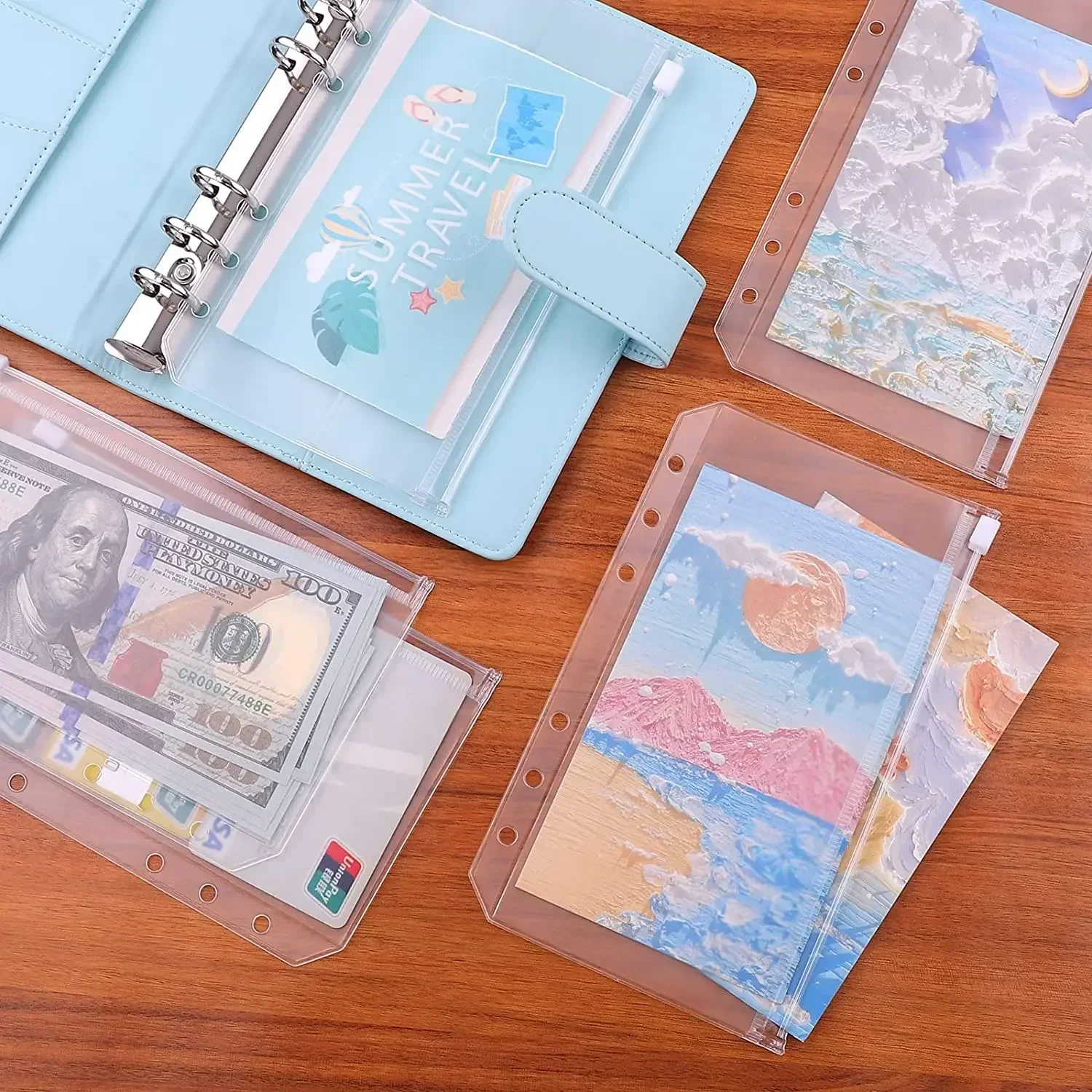 A5 A6 A7 Zipper Loose Leaf Bags 6 Holes Binder Pockets Plastic Binder Zipper Folders Waterproof Documents Notebooks Cards