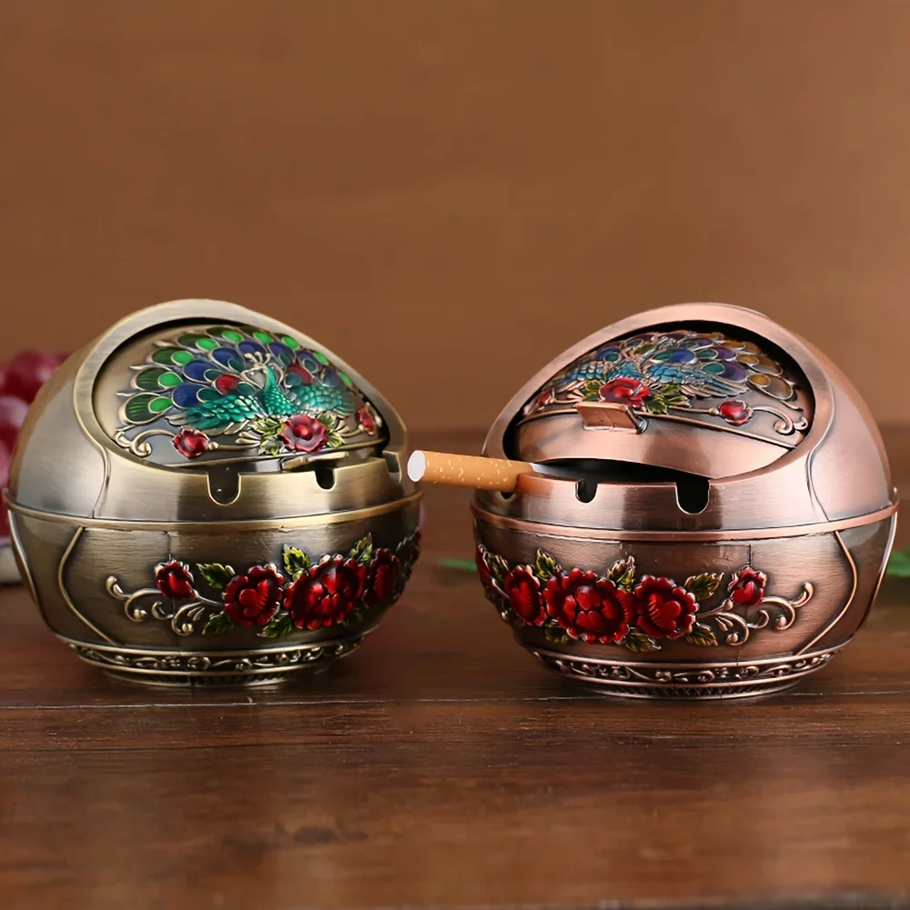 

Metal Ashtray, Smoking Windproof Vintage Lid Ornament, Retro Cigarette Metal Decorative, Gadgets Cigarettes Table