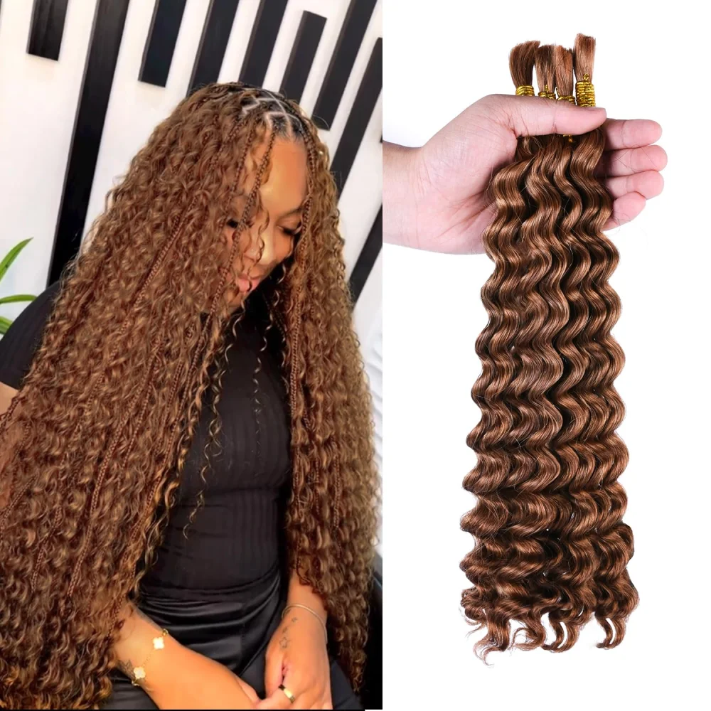 Bulk Human Hair For Braiding 30# Deep Wave Remy Peruvian Hair 18 Inches No Wefts Natural Color Hair Extension For Women 100g