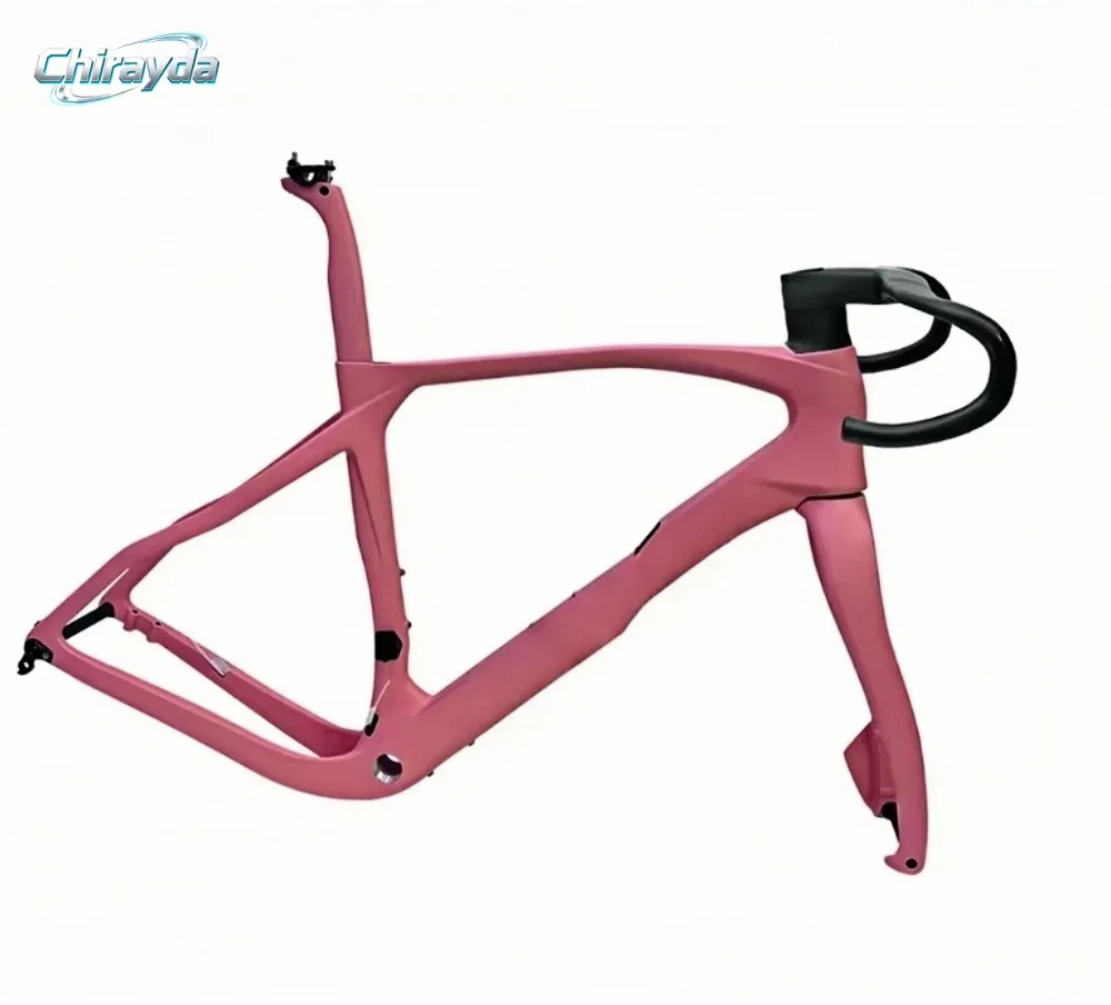CHIRAYDA New Colourful Road Bicycle Frame T1100 Toray Carbon Fiber Frame includes Handlebar Full Hidden Cable Gravel Bike Frame