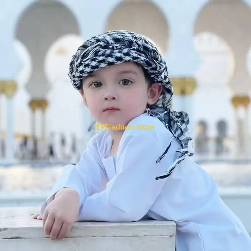 

Y5GC Дышащий шарф Keffiyeh из полиэстера с бахромой Стильный клетчатый детский шарф на шею