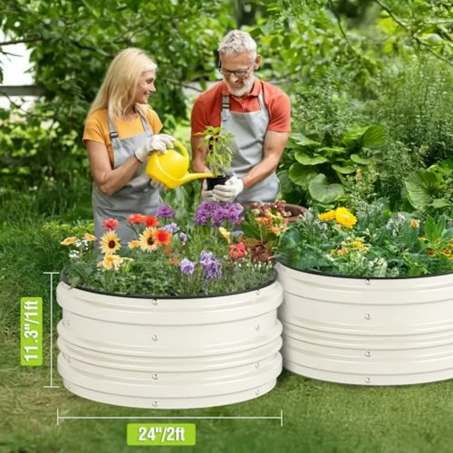 3Pcs 2x2x1ft Galvanized Raised Garden Bed Set for Vegetables Flowers, White, Rust Corrosion Protection, Easy Assembly, Safe Edg