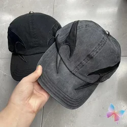 Vintage Washed Denim Embroidered Flame Couple Duckbill Cap High Street Fashion Thug Club Baseball Caps Men Women Hats