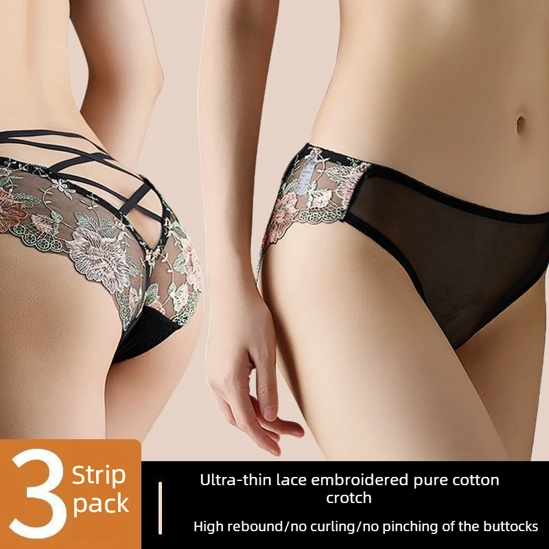 

Сексуальное женское нижнее белье с цветочной вышивкой и шнуровкой, сетчатые трусики с низкой талией, мягкие, прозрачные, дышащие, бесшовные.
