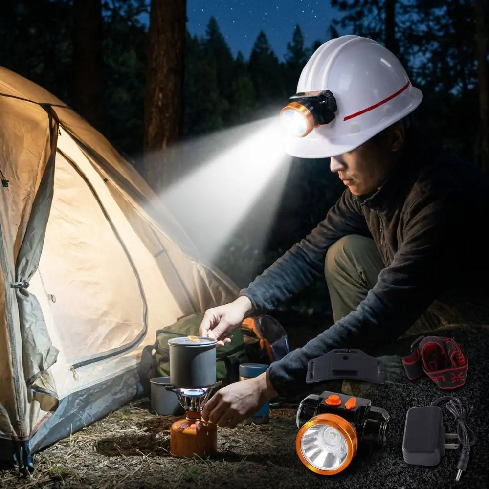 Rechargeable LED Mining Headlamp Long Runtime Large Battery Wearable Work Head Light Waterproof Clip and Strap Dual Wear