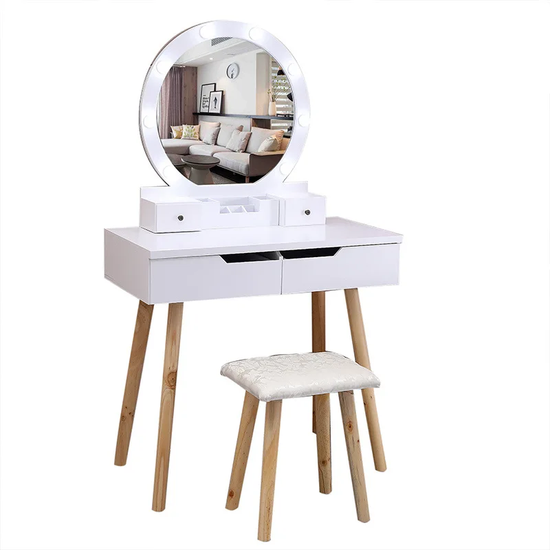 

Nordic dresser solid wood, modern and simple, small lighted dressing table in the bedroom