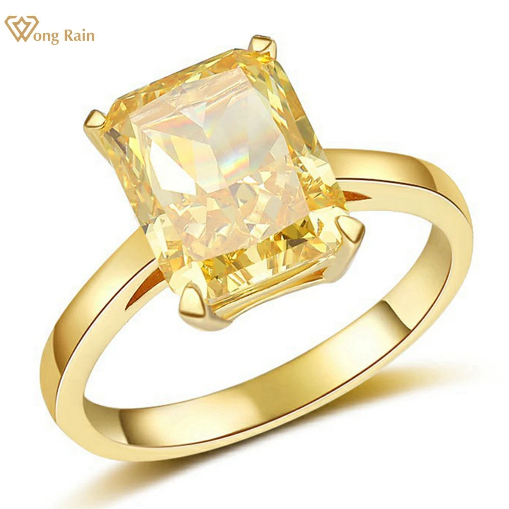 

Wong Rain 18K Gold Plated 925 Sterling Silver 8*10 MM Crushed Ice Cut Citrine Gemstone Ring for Women Wedding Engagement Jewelry