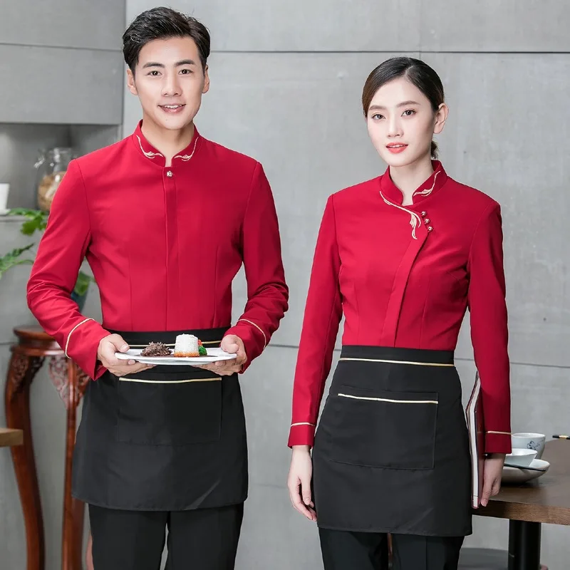 Hotel Waiter Workwear Women's Long-Sleeved Autumn and Winter Clothing Hot Pot Chinese Restaurant Catering Unlined Top