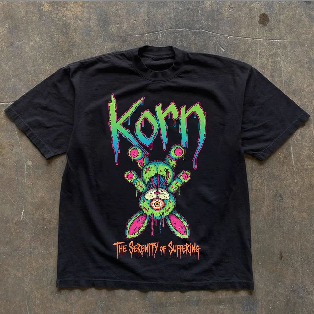 Korn Follow The Leader Cotton Printed T-Shirt Double-Sided Metal Band Tee Men's and Women's Oversize Couple Tee Harajuku Tops