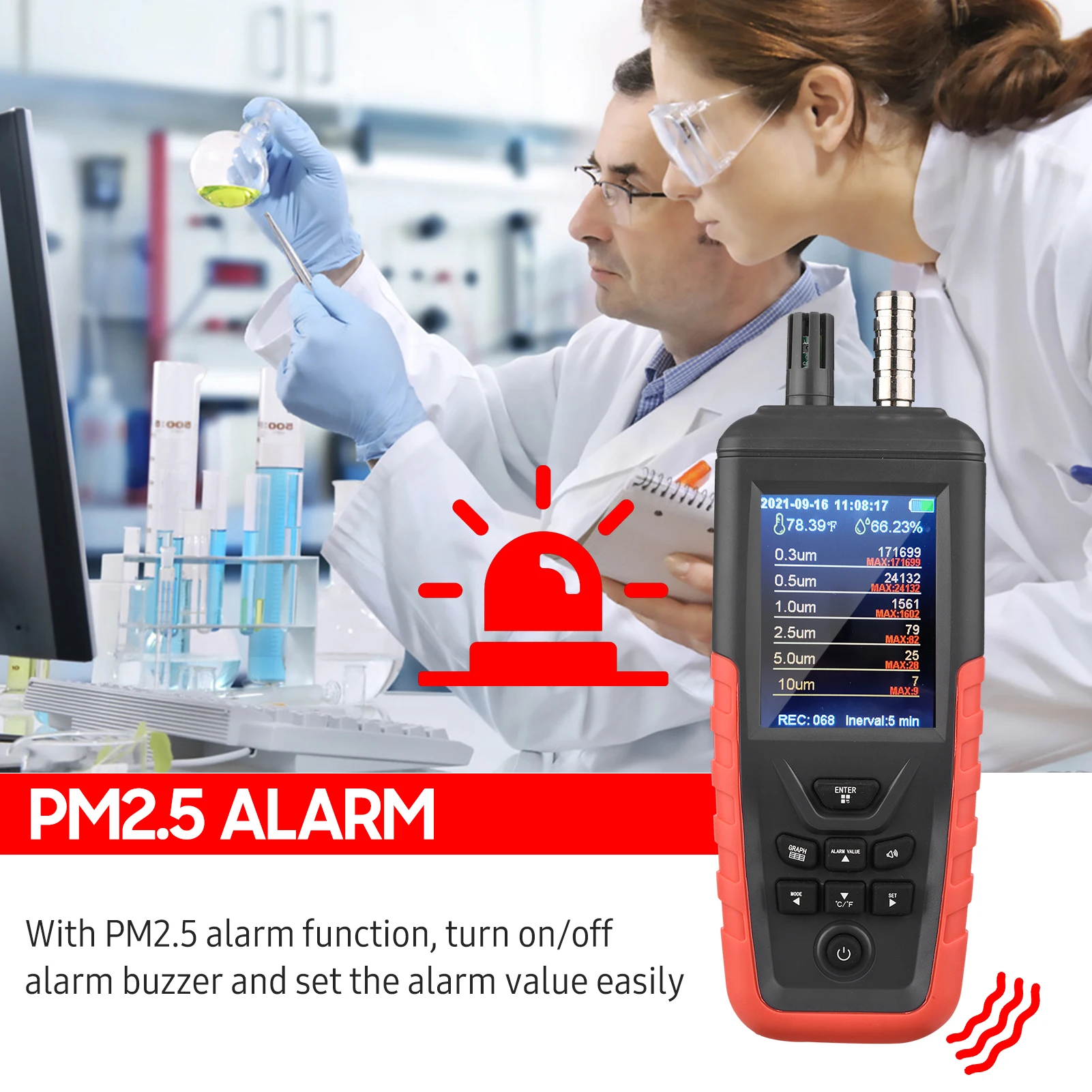 TC-8200 الغبار الجسيمات عداد PM2.5 PM10 كاشف الغبار تركيز تستر درجة الحرارة الرطوبة متر لغرفة نظيفة 100-class