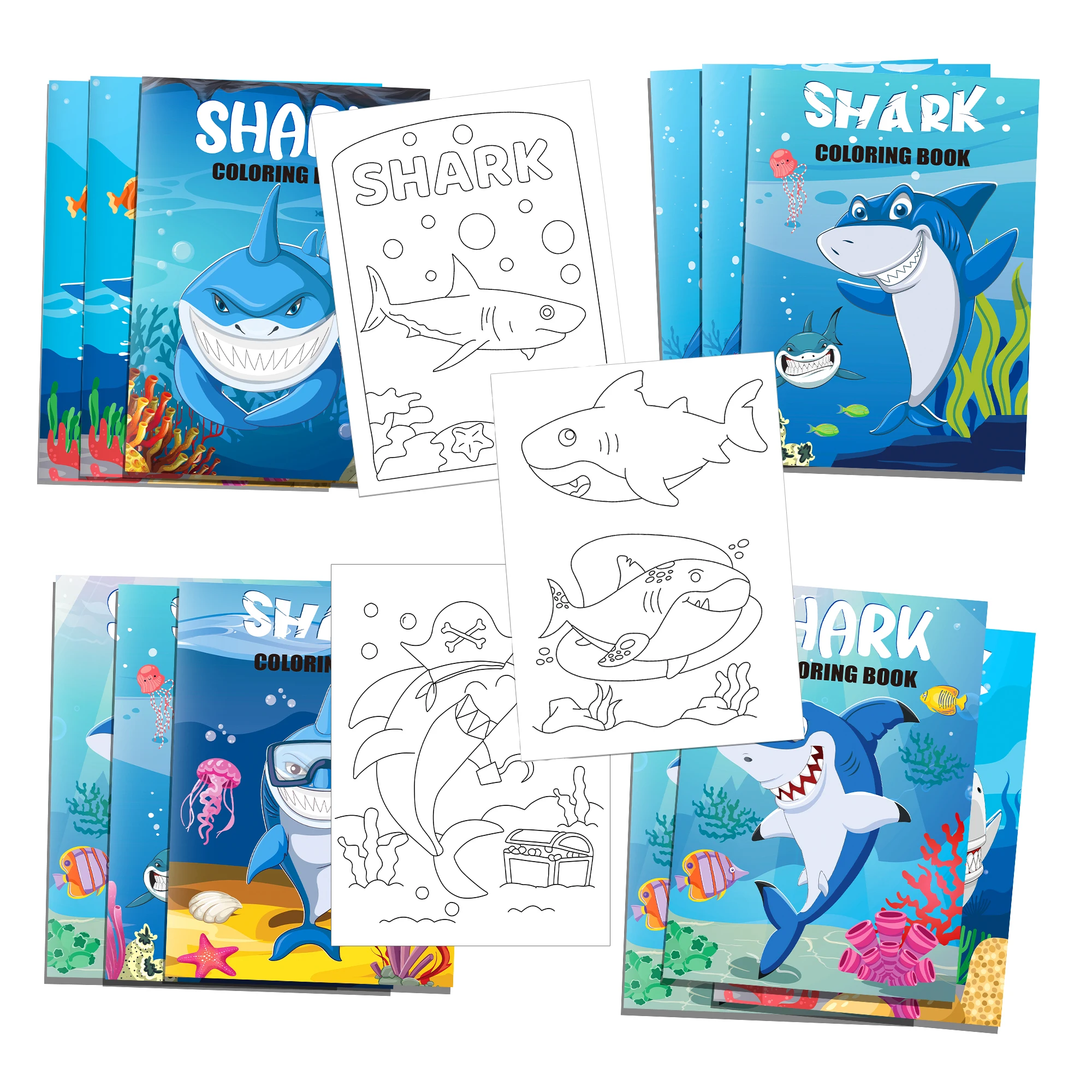 12pcs Kids Cartoon Sea Animal Shark Fish Theme Graffiti Drawing Painting Books DIY Coloring Picture Book Birthday Party Gifts