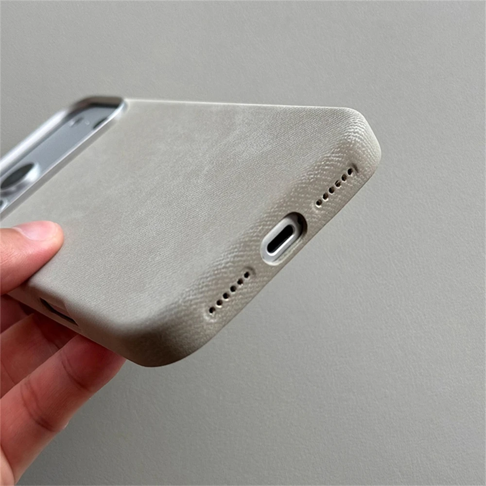 Luksusowe etui magnetyczne z teksturą skóry i włókien do iPhone 18 17 Pro Max 16 15 14 13 12, kompatybilne z bezprzewodowym ładowaniem MagSafe, odporne na wstrząsy. — zdjęcie produktu 6