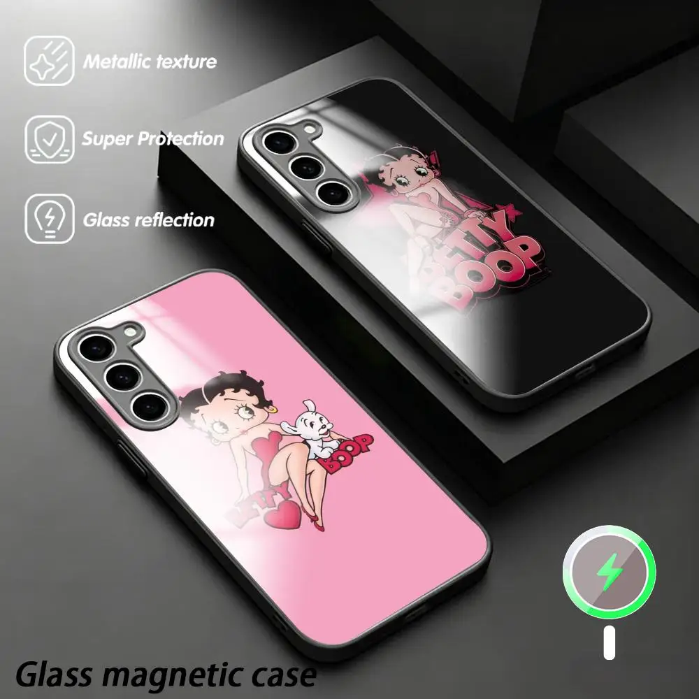 Чехол для телефона B-betty Boopes с дизайнерским узором для Samsung S26 S25 S24 S23 S22 S21 Plus Ultra Note, стеклянный магнитный чехол