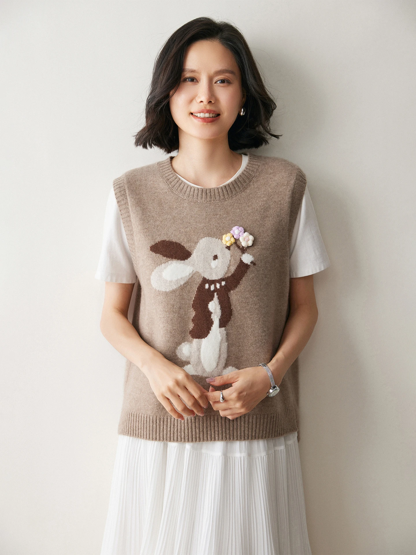 

Осенне-зимний женский круглый вязаный топ без рукавов со свободным плетением и цветочным узором, удобный топ Faion