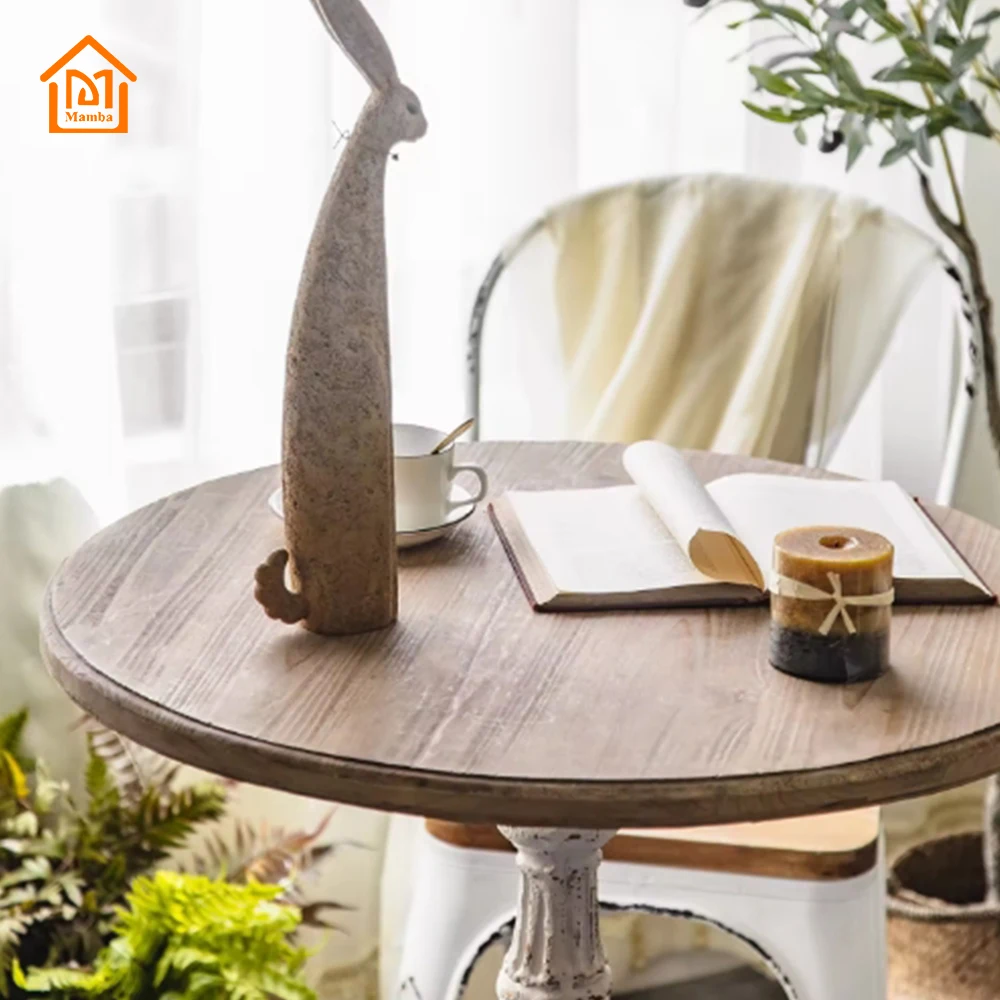 Mesa de centro antigua blanca, decoración de mesa de centro redonda tallada antigua, punto de fábrica