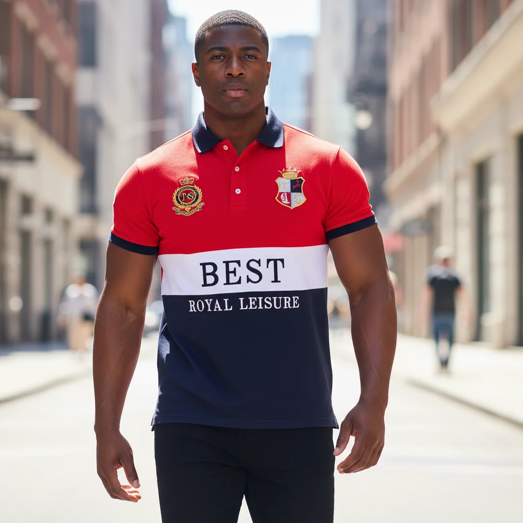 Neues Poloshirt für Herren mit Stickerei, Farbkontrast, Slim-Fit, Klassisches Modedesign, Original-Design, Polokragen, Reine Baumwolle, Atmungsaktiv