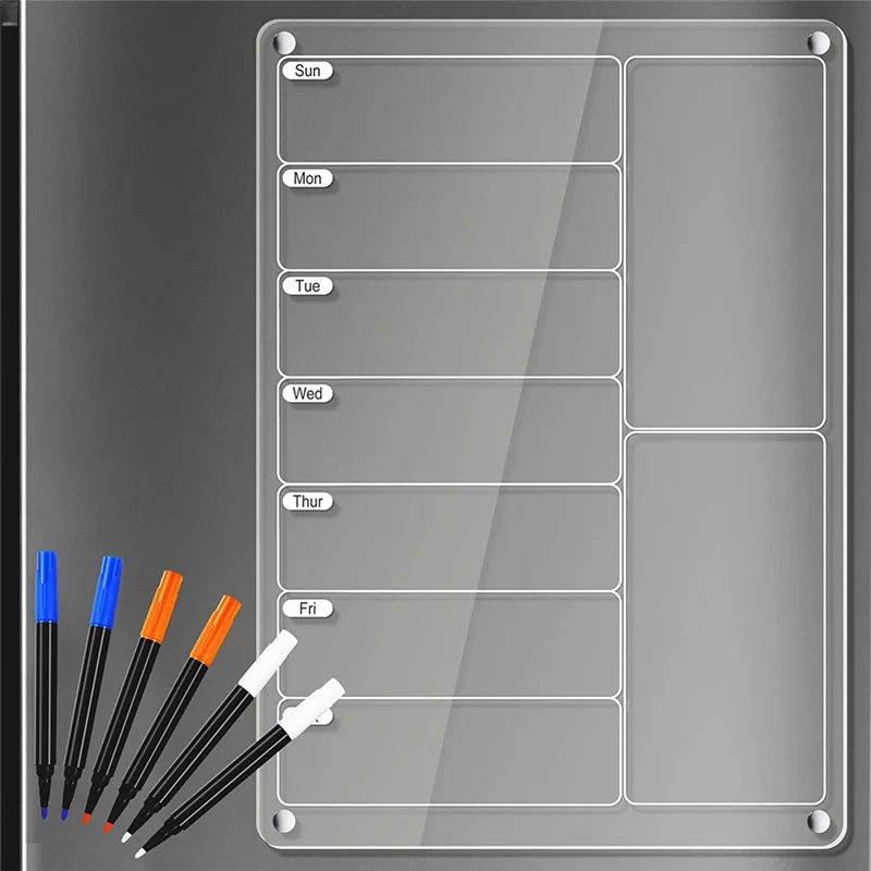 1Set Papan Menu Magnetik Perencana Makanan Untuk Kulkas, Papan Catatan Perencana Mingguan Transparan, Papan Tulis Kering Akrilik Untuk Kulkas