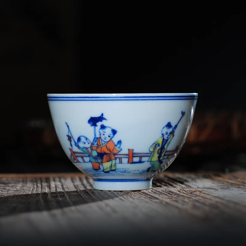 Yuyao Chenghua Blue and White Doucai Children's Spring Cup Jingdezhen Hand Drawn Kung Fu Tea Cup Single Cup Master Tea Cup