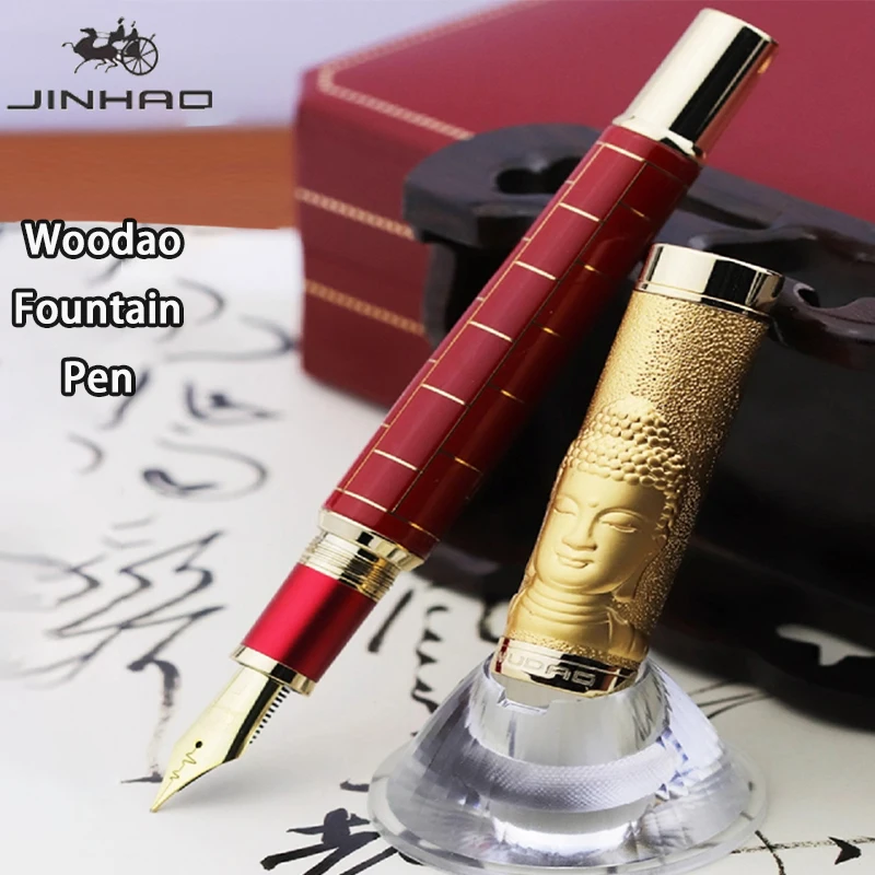 

Металлическая перьевая ручка JINHAO, конвертер статуи Будды Шакьямуни и картридж 2,6 мм, совместимые винтажные канцелярские принадлежности для письма с каллиграфией