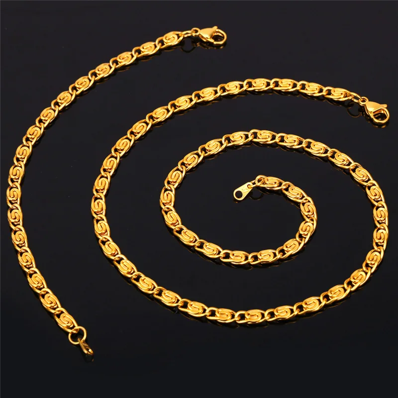 U7 African Gold Color Jewelry Set Trendy 316L Stainless Steel Snail Chain Necklace Sets Bracelet Men Jewelry