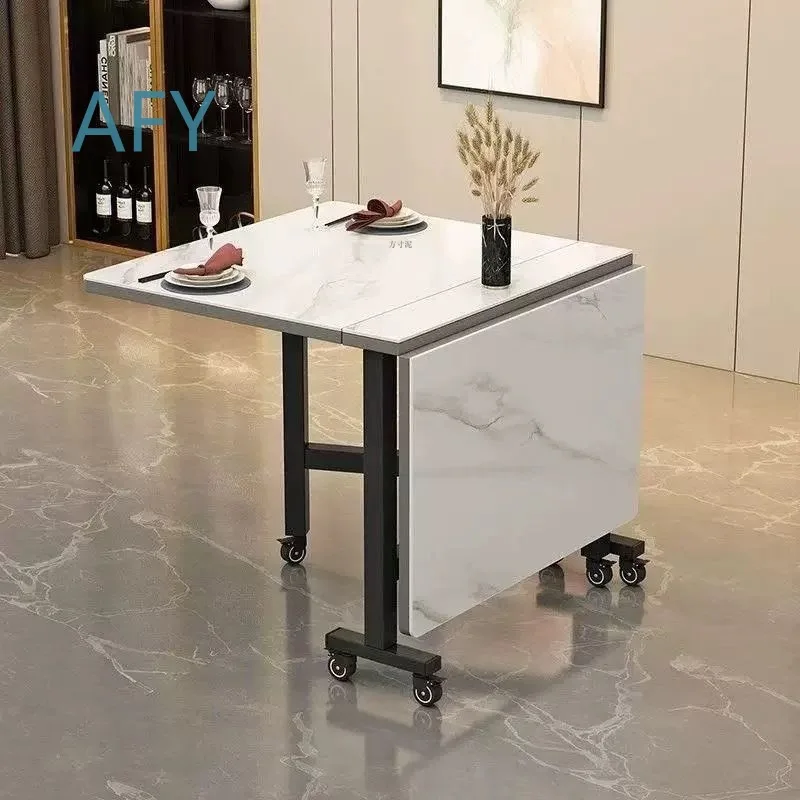 Foldable Dining Table for Small Apartments Ultra Thin Rock Slab Extendable Portable Multipurpose Table No Assembly Required