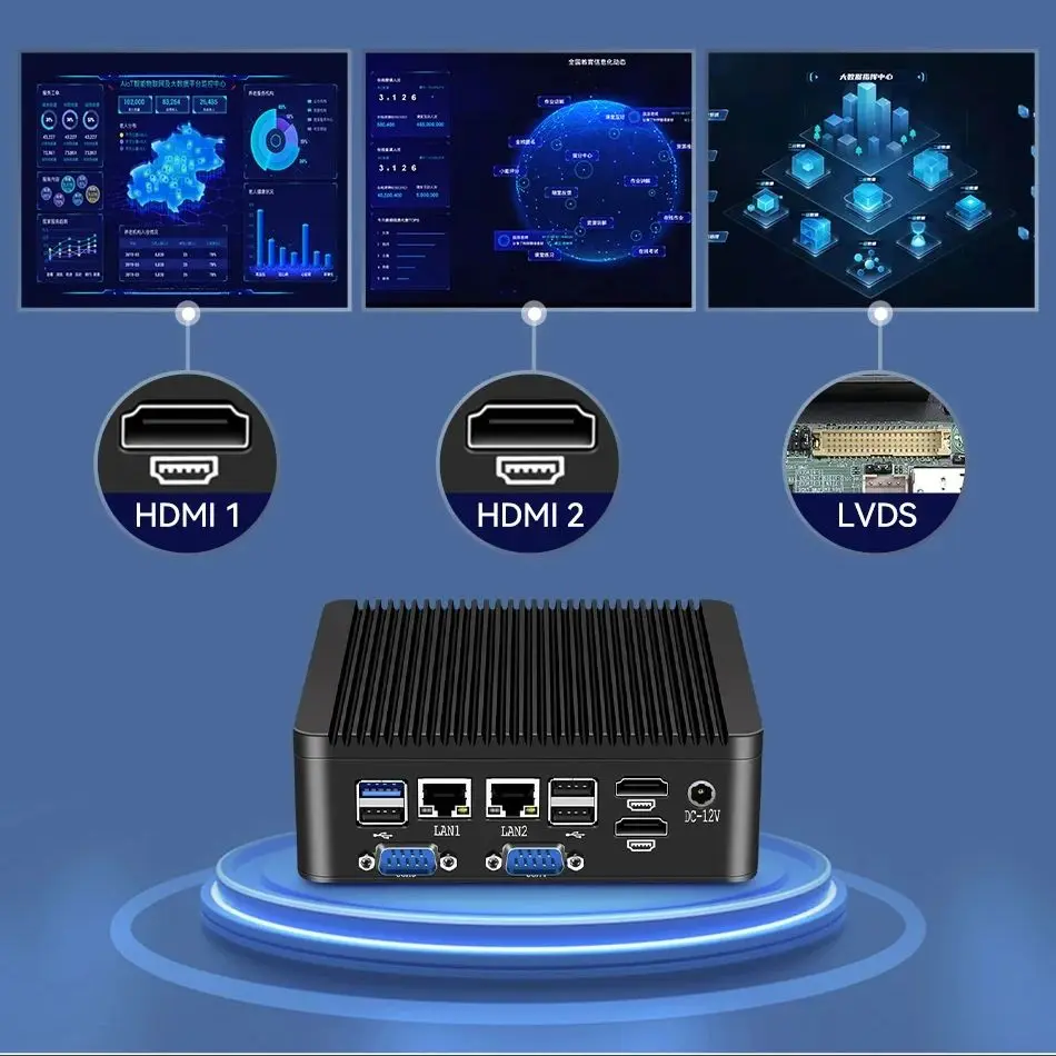 

Helorpc Industrial Mini PC with Inter Pentium J5005 Support Linux GPIO Computer with 2xHDMI 4xRS232/485 8xUSB Win10Pro Ready