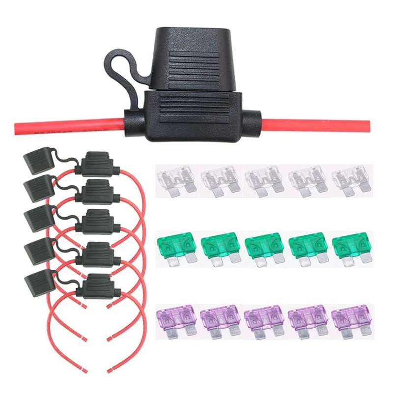 

5PCS 10 Gauge AWG Fuse Holder Waterproof Inline Fuse Box Dustproof Inline Fuse Box Metal For Car Boat Suv