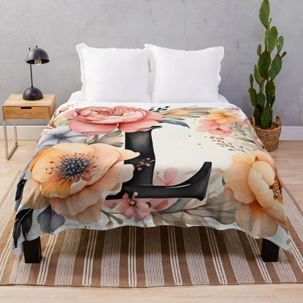 

L letter with flower [let12] Throw Blanket Weighted Flannels Giant Sofa Flannel Blankets