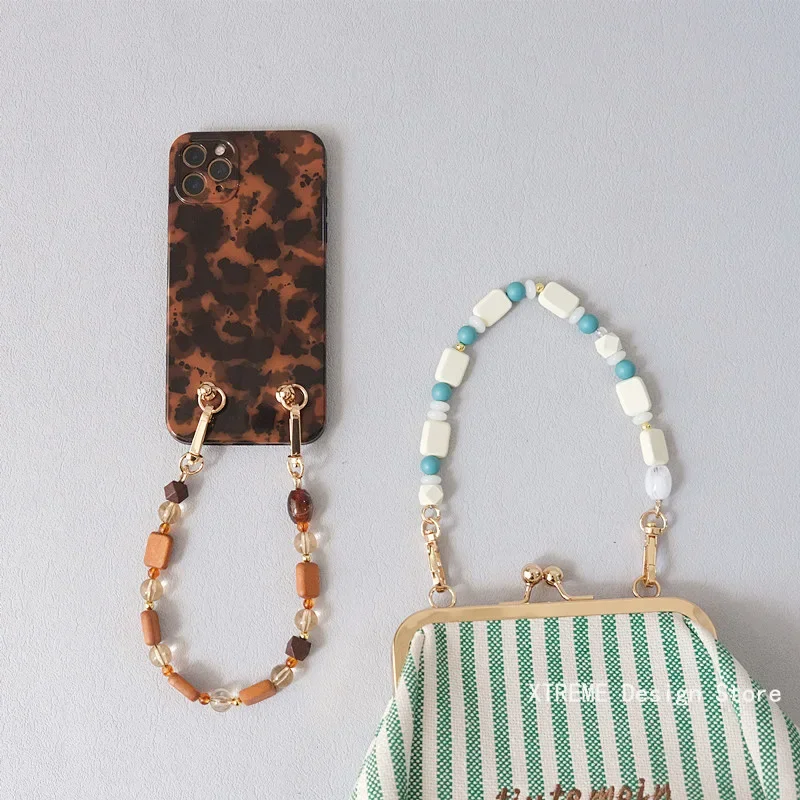 New Woman Bag Accessory Colorful Wood Resin Beads Part Handcrafted Wristband Phone Case Strap Women Replacement Bag Handle Chain