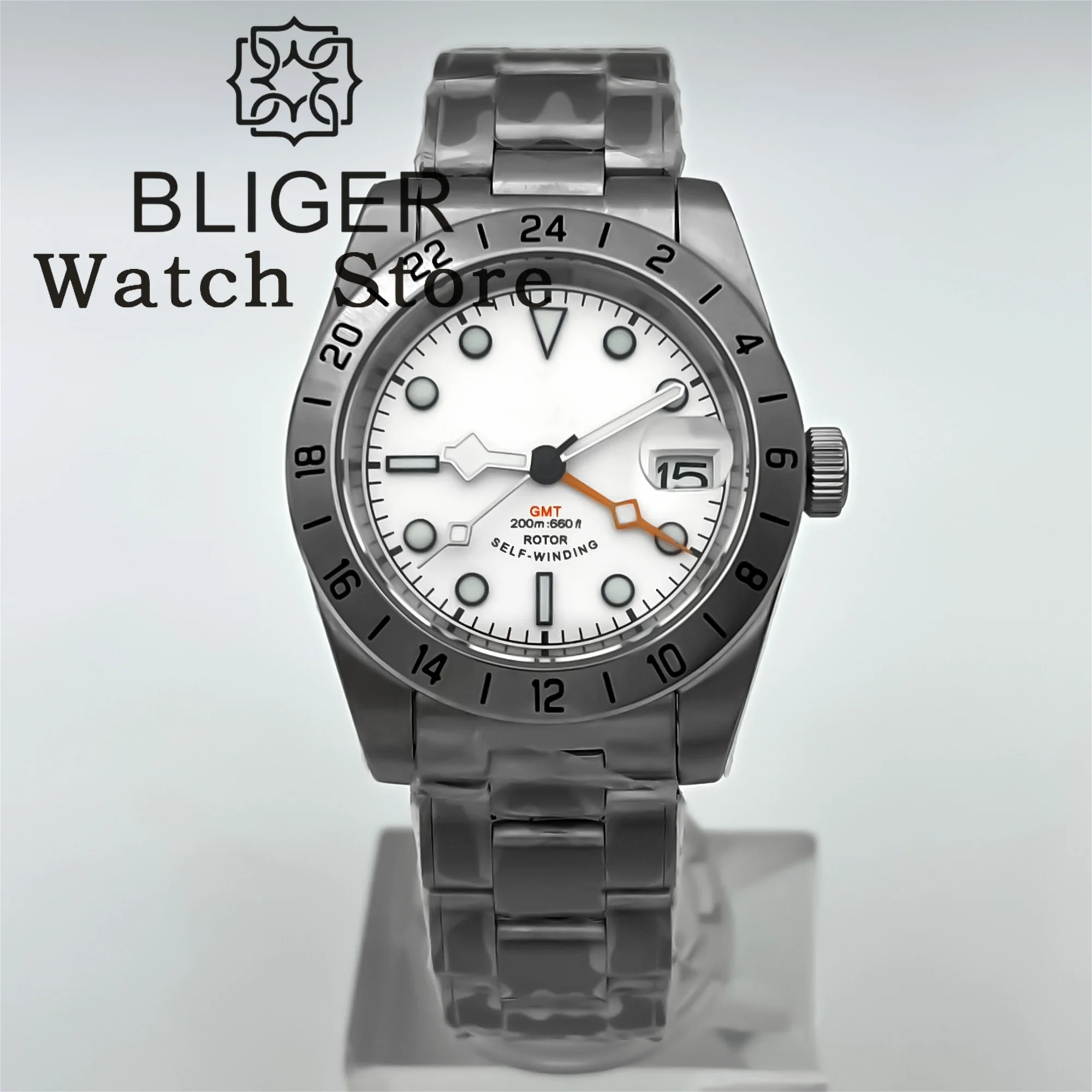 BLIGER New 39mm Automatic Mechanical GMT Watch NH34 Stainless Steel Sport Watch Sapphire Luminous Waterproof For Men Relogio