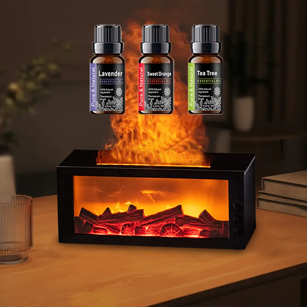 

Aroma Humidifier Flame Fireplace Air Humidifier Essential Oil Diffuser 300ML Fragrance Diffuser with Night Light &Remote Control
