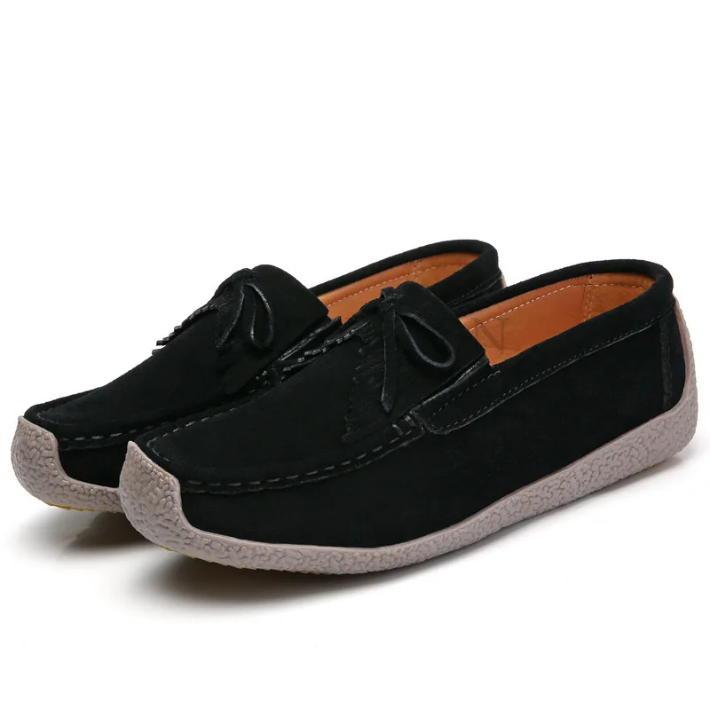 Soft Soled Genuine Leather Round Toe Flat Sole Solid Color Women Single Shoe Casual Versatile Breathable Women Bean Shoes