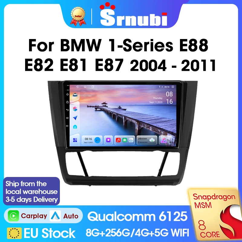 Srnubi Qualcomm 6125 Radio de coche con DSP de 8 núcleos, Carplay inalámbrico, Android Auto para BMW Serie 1 E88 E82 E81 E87 2004 - 2011, Reproductor multimedia, Navegación GPS, Bluetooth 5.0, Pantalla QLED, Sistemas inteligentes automotrices, Ventilador de refrigeración incorporado. 1