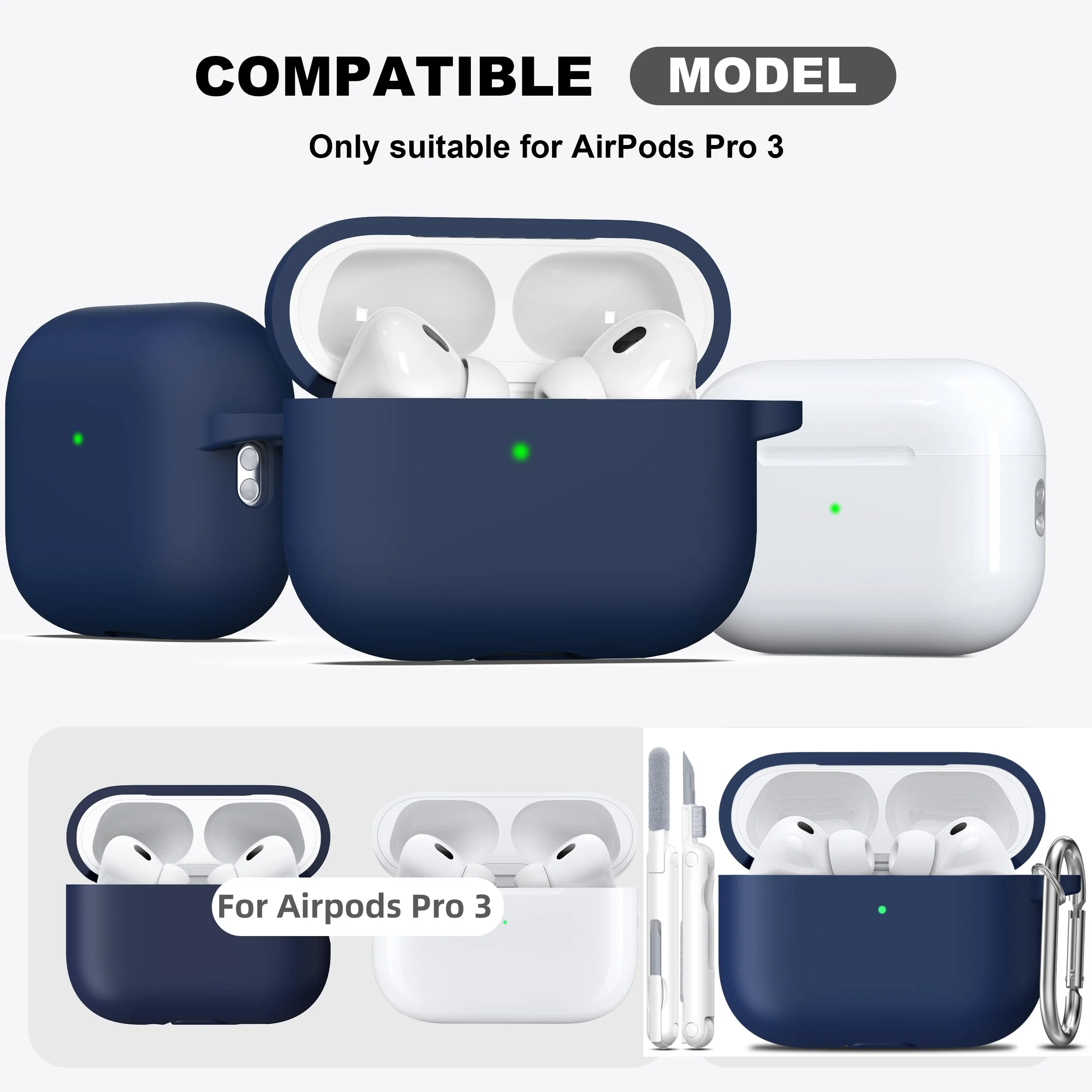 Soft Silicone Case for AirPods Pro 3rd Generation Case Cover Earphone Accessories with Keychain & Cleaning Kit for AirPods Pro 3