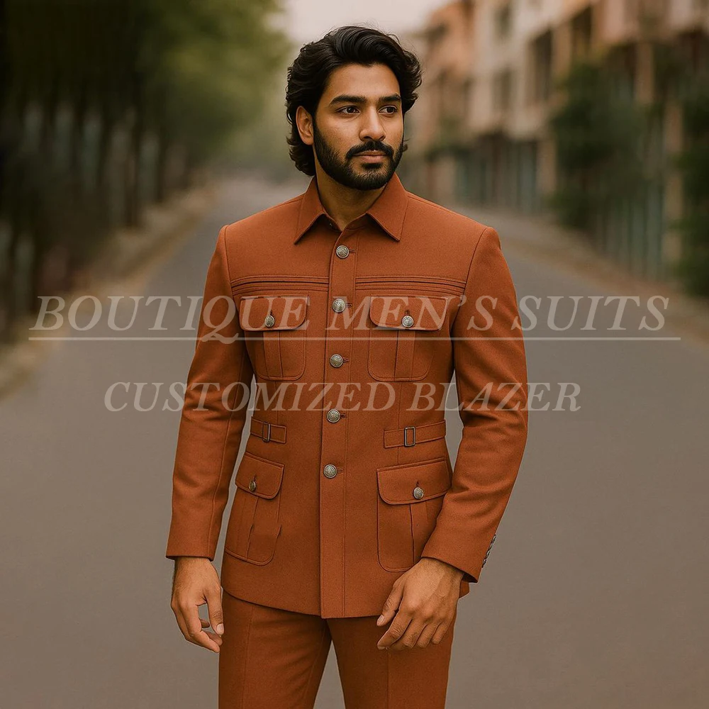 

Elegant Men's Suits Customzied Single Breasted Stand Lapel Slim Fit 2 Piece Jacket Pants Formal Occasion Daily Male Clothing Set